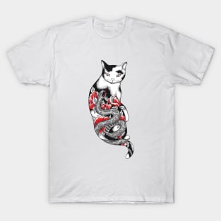 Cat in Grey Snake Tattoo T-Shirt